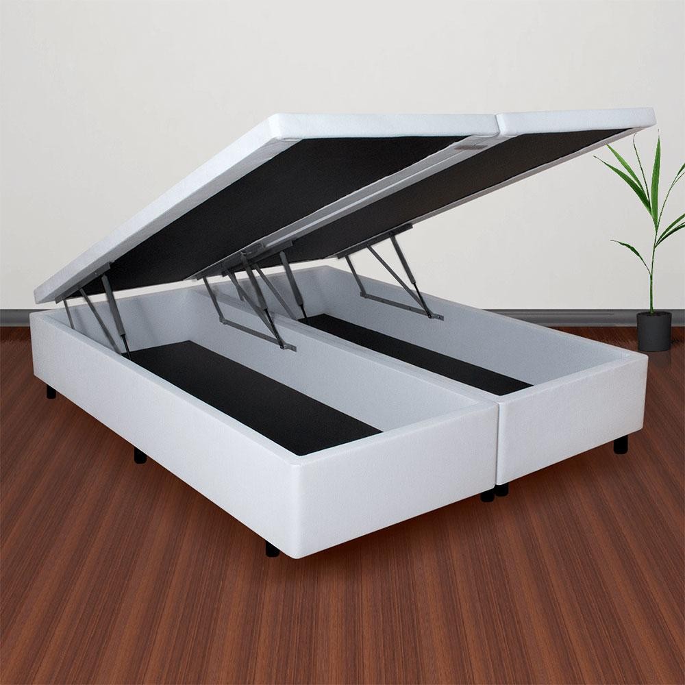 Base Box com Baú King 193x203x42 cm Courino Linho Branco