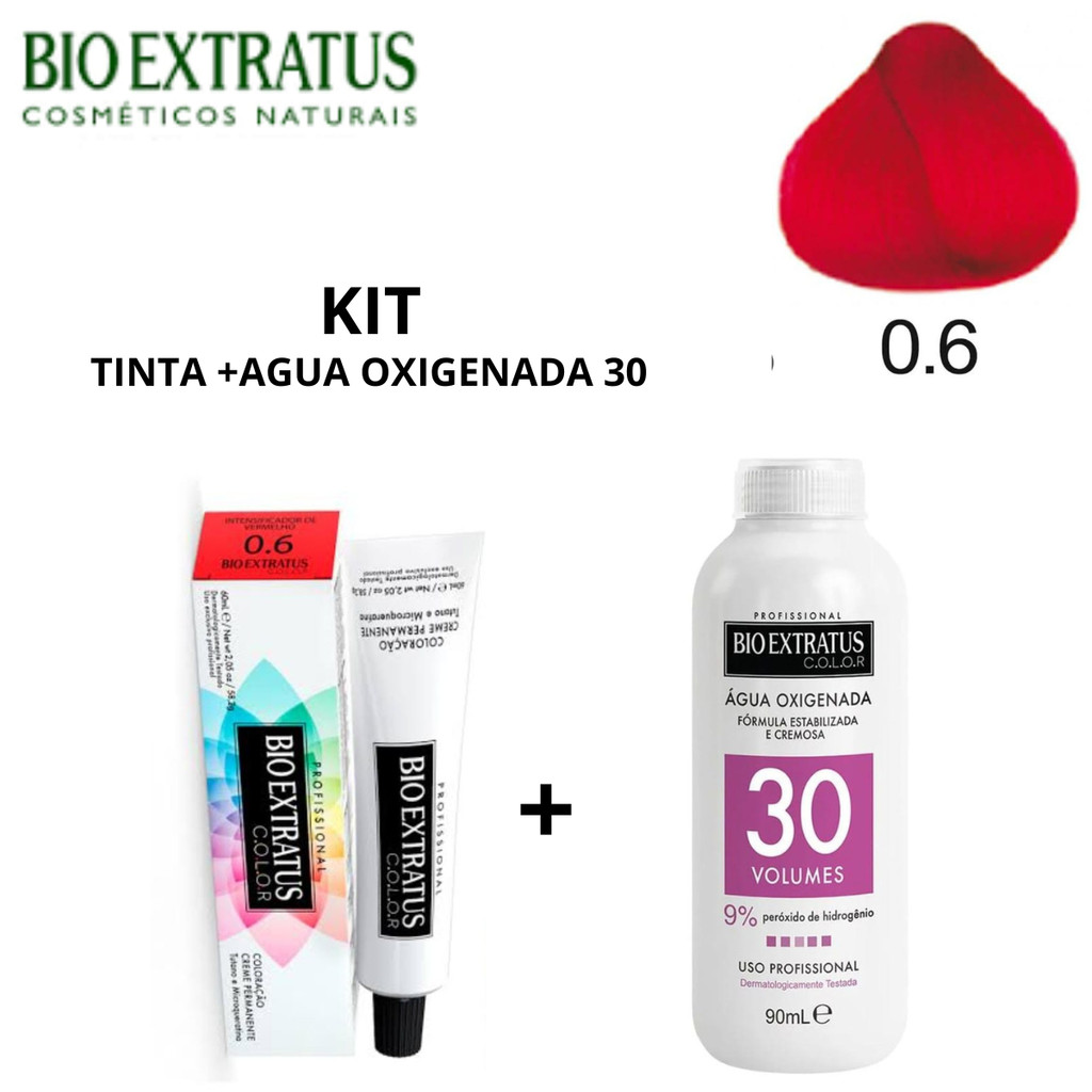 KIT BIO EXTRATUS 1 INTENSIFICADOR DE VERMELHO 0.6 + 1 ÁGUA OXIGENADA DE 30V em Oferta na Shopee