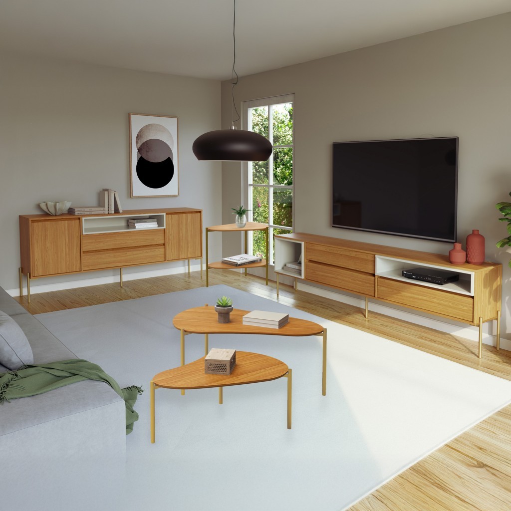 Conjunto Sala de Estar Florença 5 Peças com Rack 224cm - Dalla Costa em Oferta na Shopee