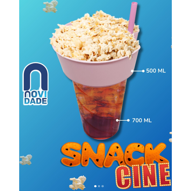Copo Acrílico Rosa 700ml com Porta Petisco 500ml e Canudo – Copo Porta Snack Premium