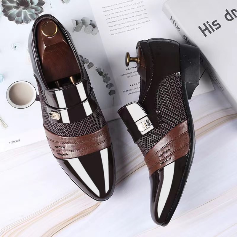 Sapatos masculinos formais de couro, tamanho grande, pretos, estilo casual de negócios britânico, com malha respirável p