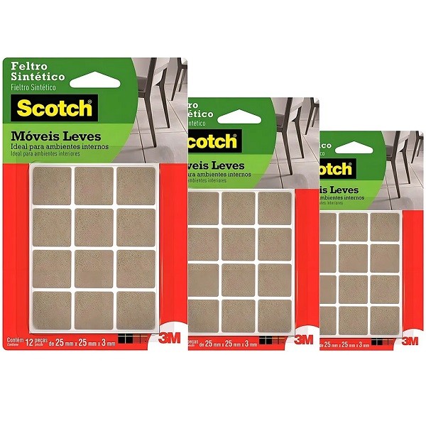 Kit 3 Feltro Adesivo Cadeira Sofa Quadrado SCOTCH 3M 25MM 12U em Oferta na Shopee