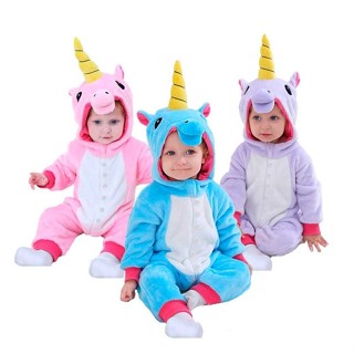 Kigurumi Bebê Menina ou Menino de Unicornio Fantasia Pijama de Inverno Quentinho com Capuz Bordado Rosa Azul ou Roxo em Oferta na Shopee