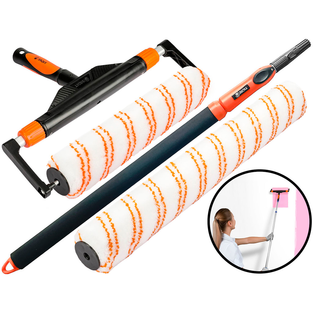 Kit Cabo Extensor 1,5 Metros + 2 Rolinhos 30cm 46cm Para Pintura Teto Parede Multiuso + Garfo Duplo Ajustável Tigre Pro em Oferta na Shopee