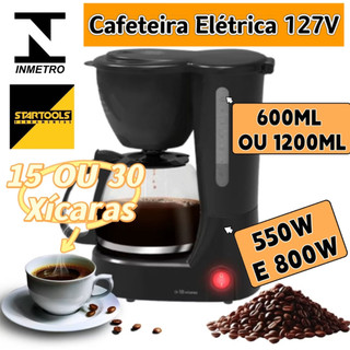 Cafeteira Eletrica 127V Preta 15 Ou 30 Xícaras Café 600ml ou 1200ml 550W E 800W Indicador de Nível