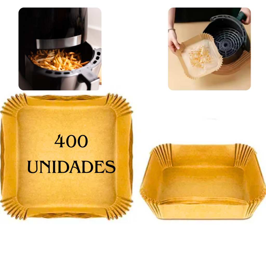 Kit 400 Formas Papel Forneável Retangular Descartável para Airfryer e Fritadeira