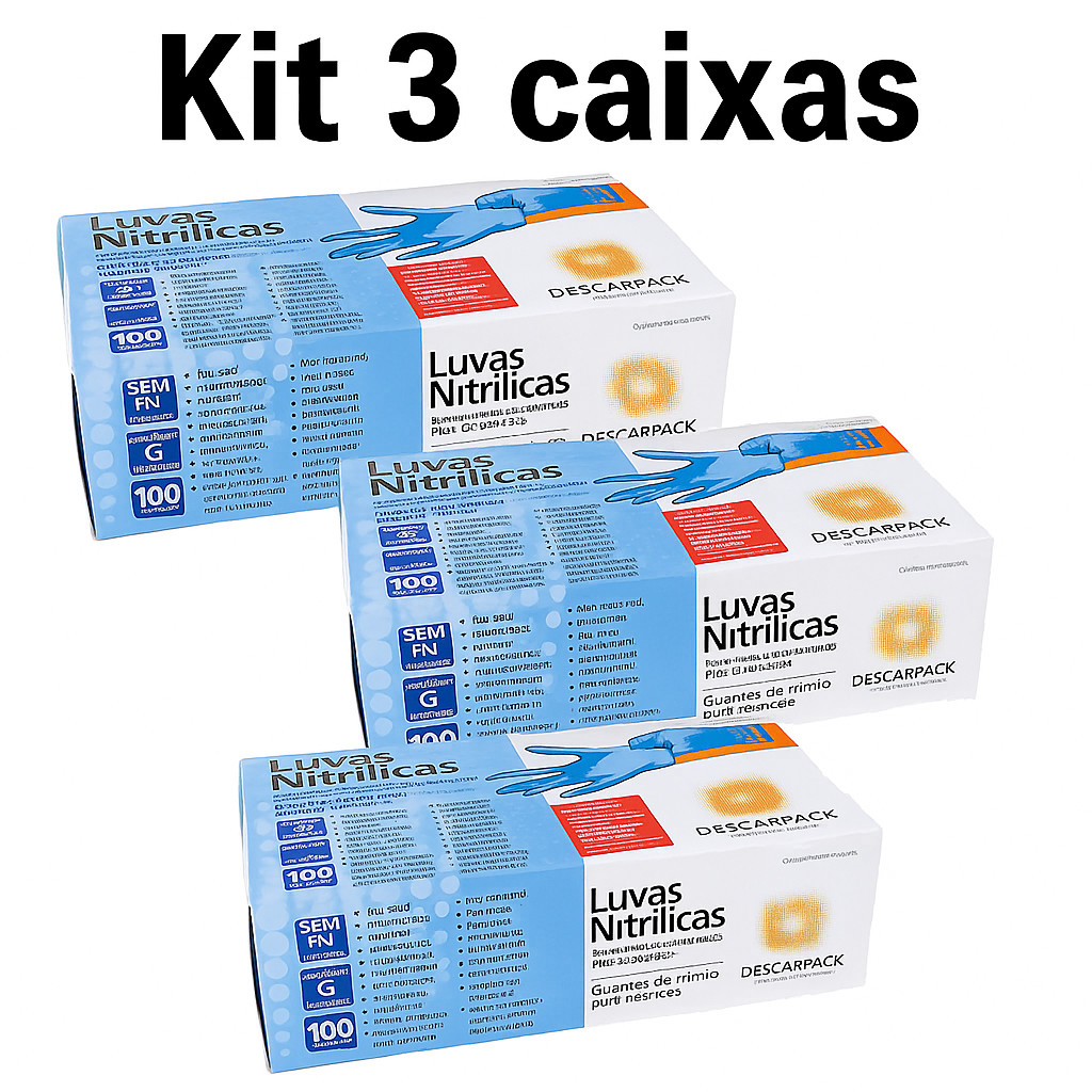 Kit Até 3 Caixas De Luva Nitrilica Azul Sem Pó Resistente Tamanho P M G (100 a 300 Unidades)
