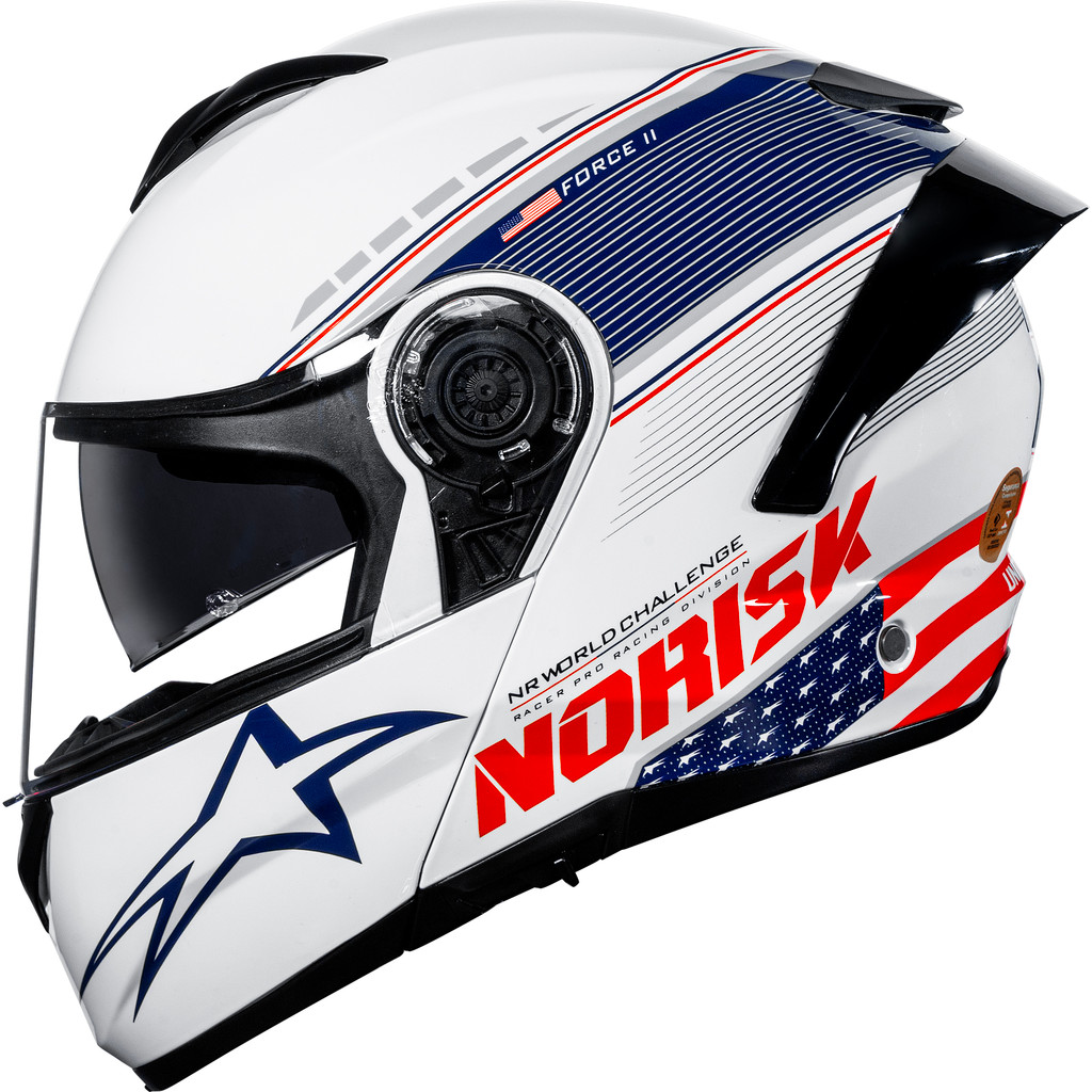 Capacete Norisk Grand Prix Estados Unidos USA Escamoteável Force II 2 Óculos Interno