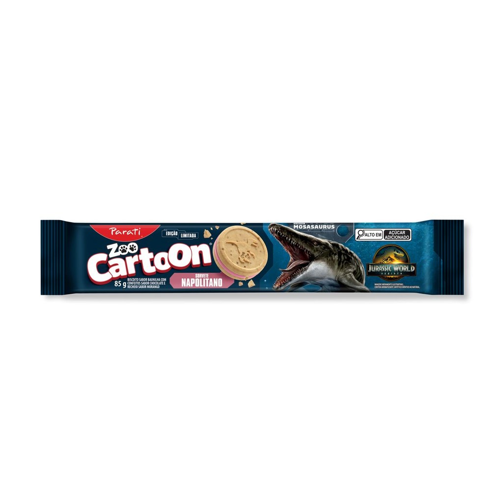 Biscoito Recheado Zoo Cartoon® Napolitano Jurassic World™ Parati® 85g - Food & Beverages