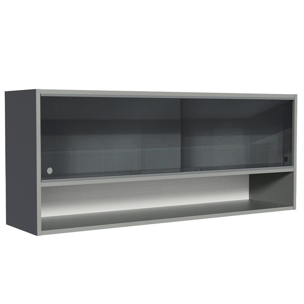 Armário Aéreo 2 Portas De Correr De Vidro Neutral E 1 Nicho Cinza Nice Madesa Cinza