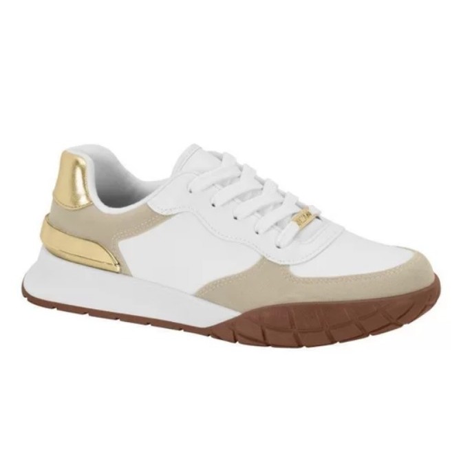 Tênis Casual Feminino Vizzano Branco Dourado Estiloso Confortável Leve Com Detalhes  Elegantes Ideal