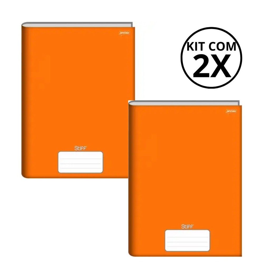 Kit Com 2 Caderno Brochura 96 Fls Pautado Capa Dura - Stiff COR:LARANJA