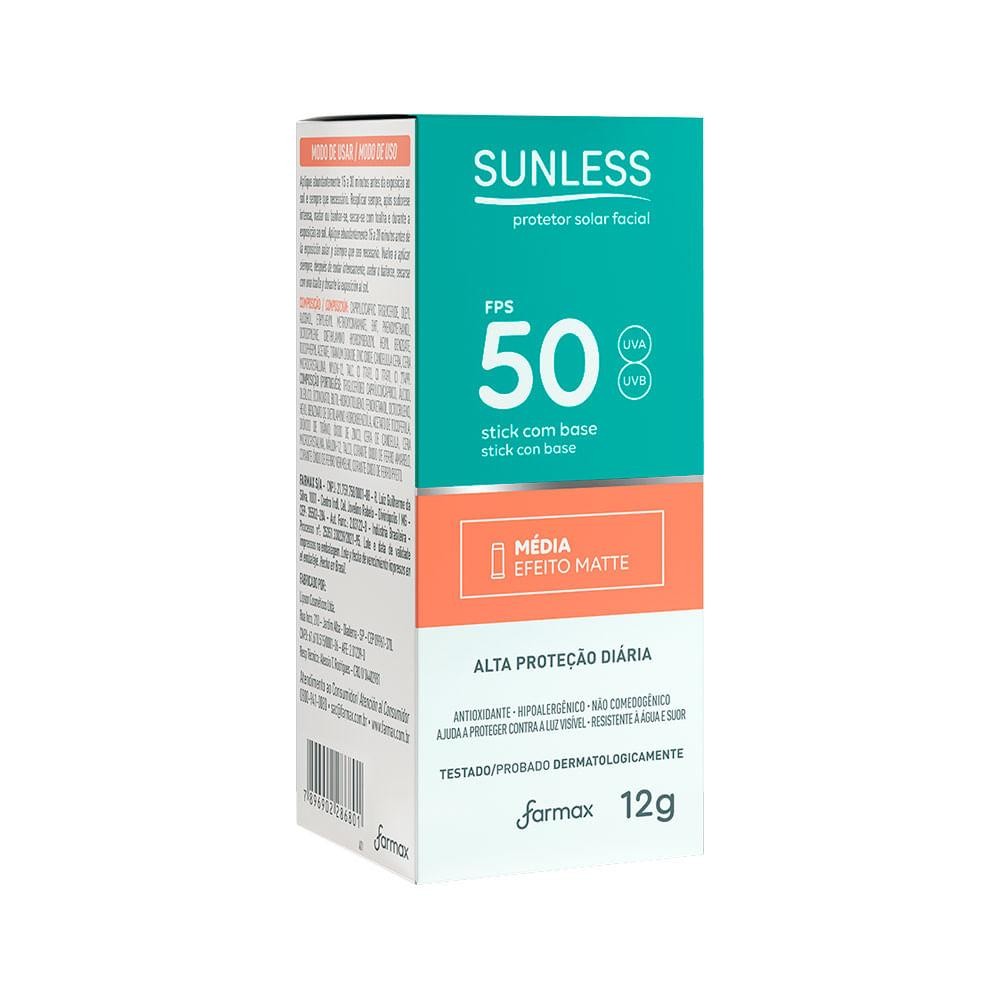 Protetor Solar Sunless Stick 12gr Fps50 Media Efeito Matte em Oferta na Shopee