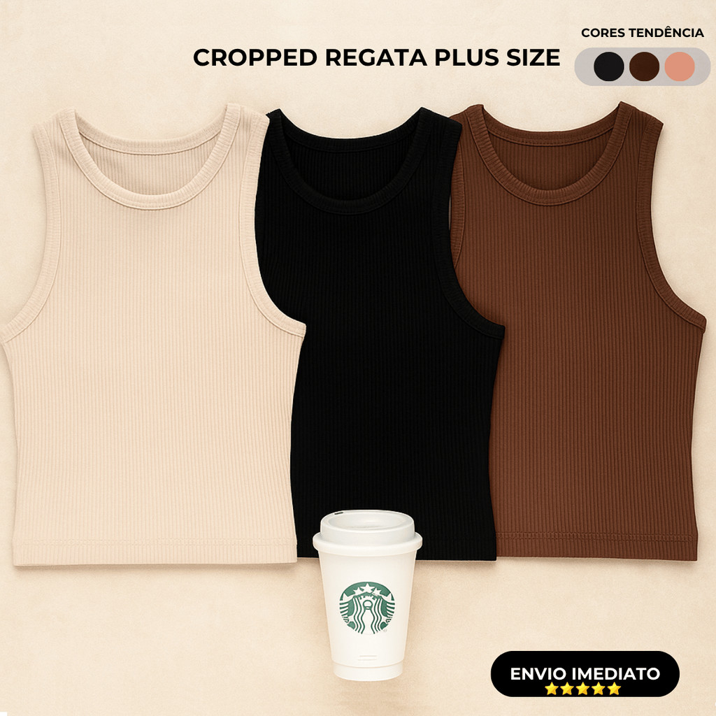 Blusa Feminina Plus Size Cropped Regata Ribana Confortável Elegante