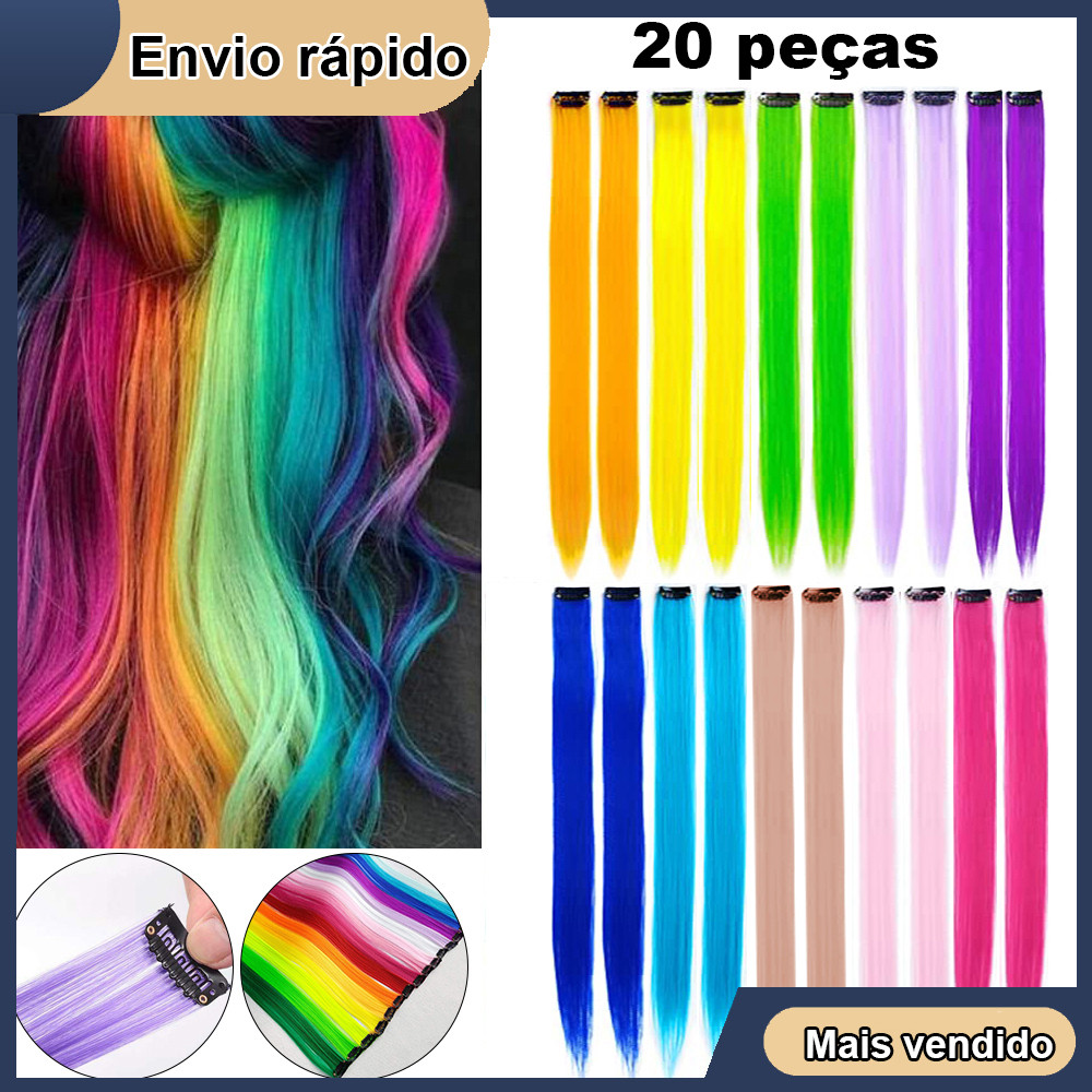 20 Mechas tic tac coloridas com 55cm fibra orgânica para arrasar Diversas cores Pode chapinha e baby lizz em Oferta na Shopee