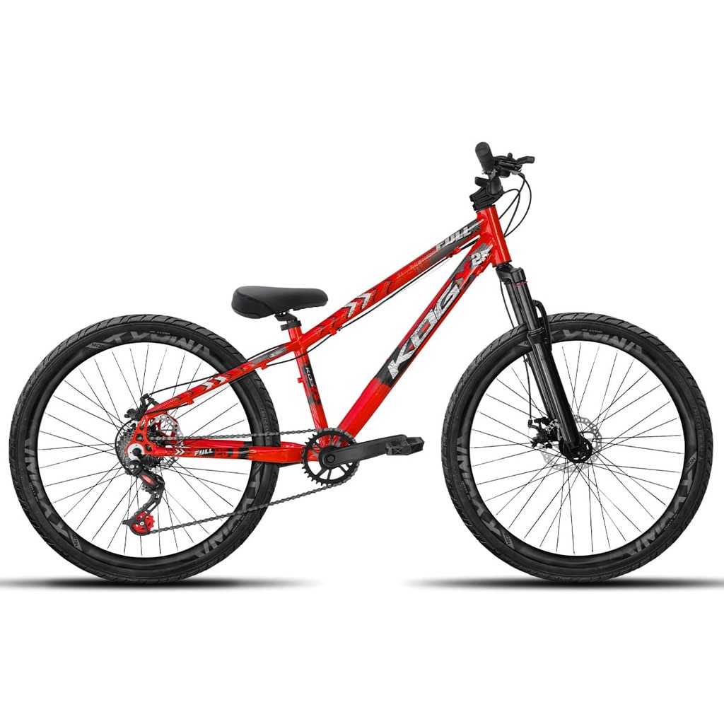 Bicicleta aro 26 KOG Freeride 1x7 Vermelho Vmaxx Preto Fosco - Pneus Preto - Mesa Curta Preto - Guidão Preto