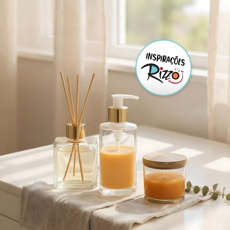 Detalhes do Frasco De Vidro Cubo Difusor Com Tampa Difusora e Varetas - Dourada - 7x10cm - 250ml - 1 unidade - Rizzo