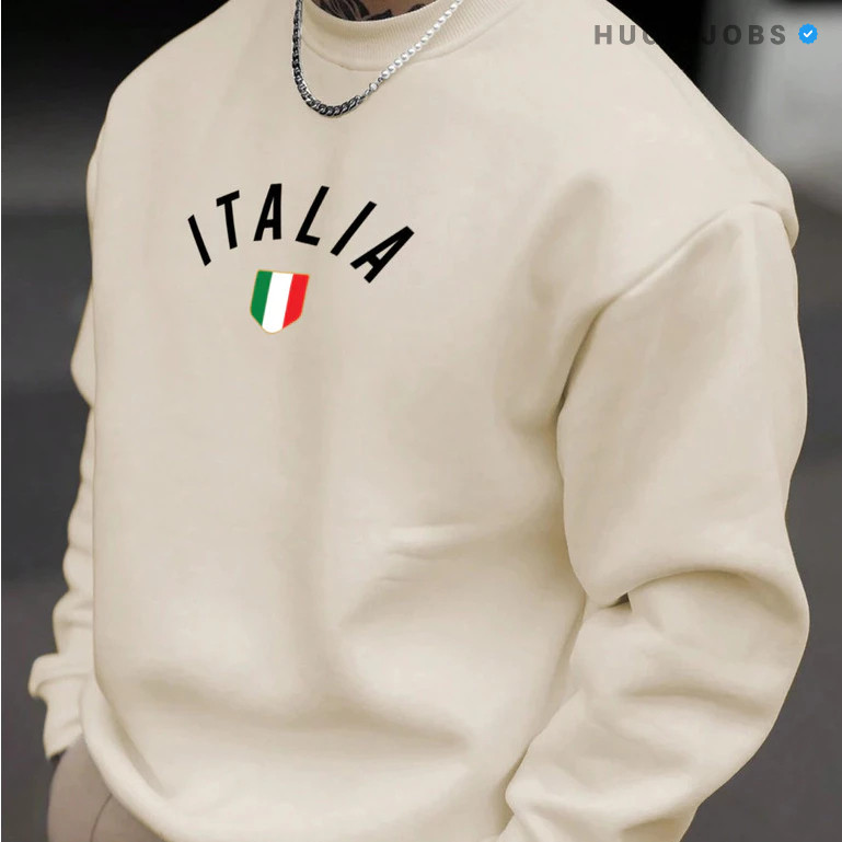 Moletom Blusa de Frio Gola Redonda com Estampa Itália em Oferta na Shopee