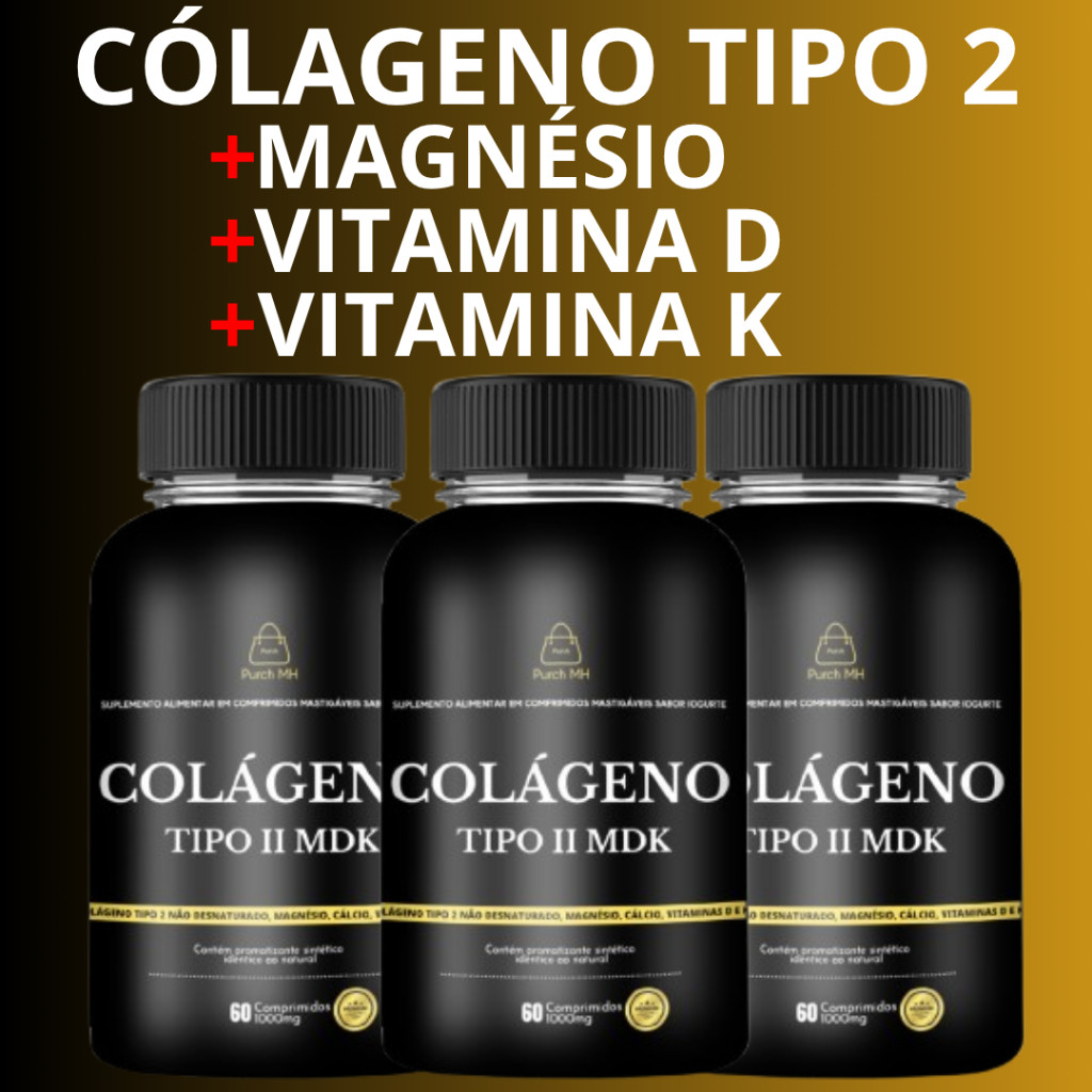 Colágeno Tipo 2 + Magnésio + Vitaminas D e K - 60 Comprimidos Mastigáveis 1000mg