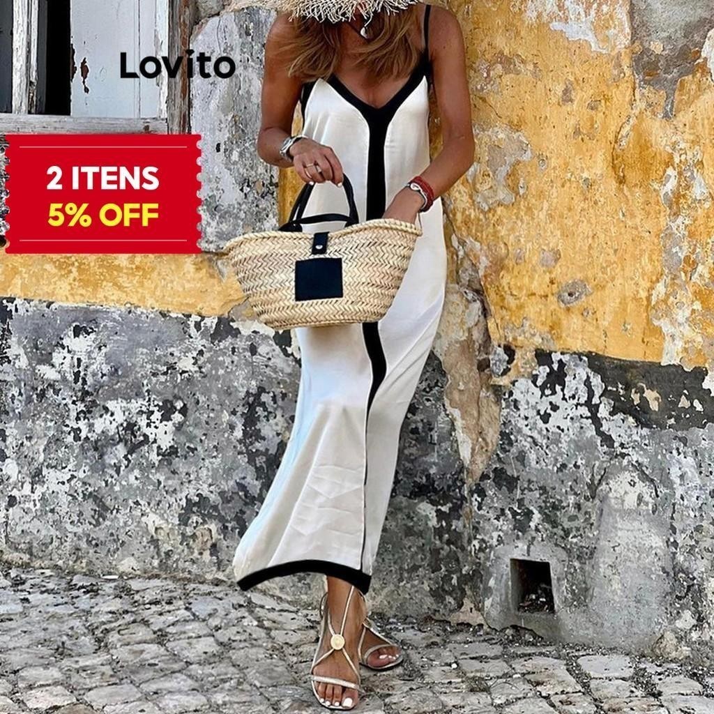 (Trendy) Lovito Vestido Casual Patchwork Vestido Colorblock Para Mulheres LNL70023 - Women Clothes