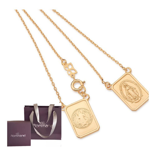 Escapulário Rommanel São Bento Folheado A Ouro 532576 em Oferta na Shopee