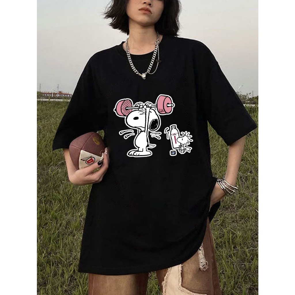 Camiseta Cartoon Snoopy Algodao Desenho Animado Respiravel Macio Confort Verao Elegante JS COD FASHION