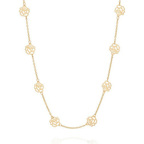 Cordão Rommanel Fio Com Rosas Vazadas Med 50 Cm 531247 Cor Dourado