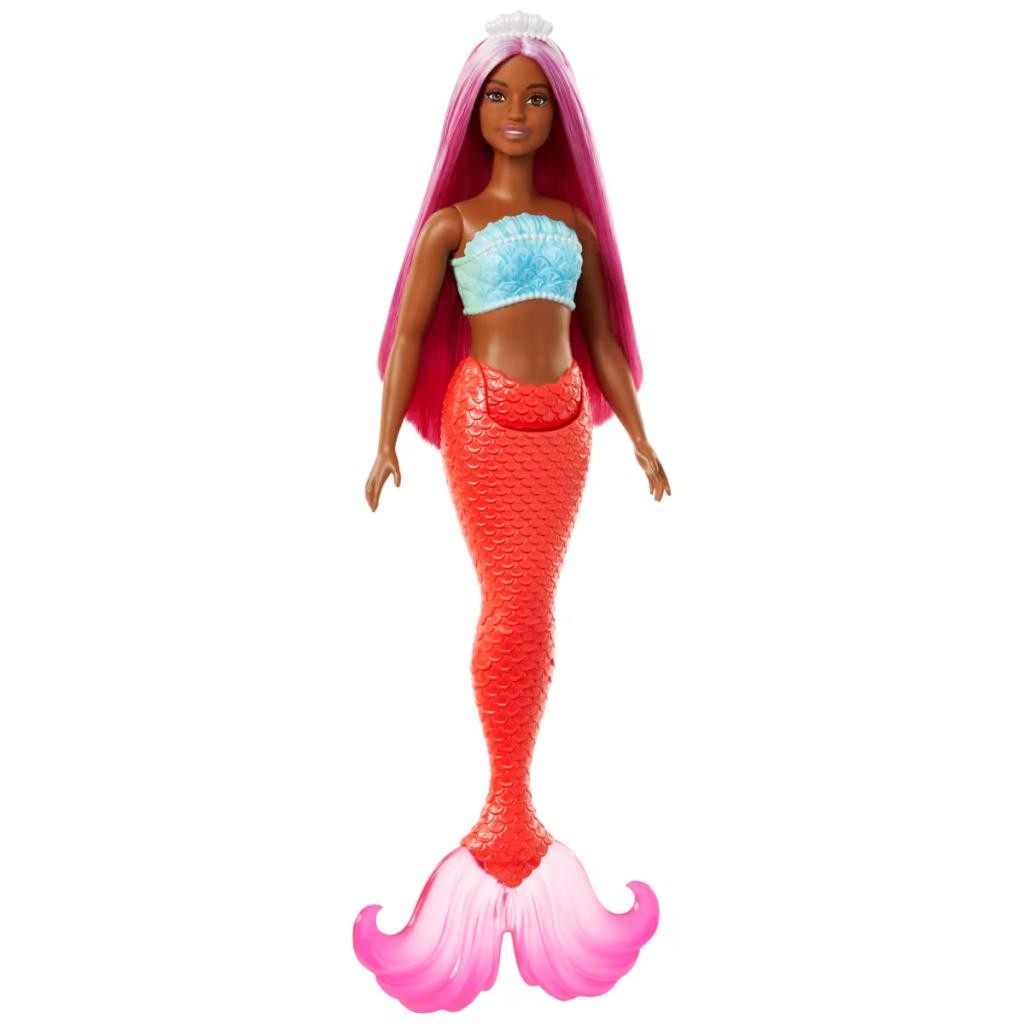 Boneca Barbie Sereia Mundo da Fantasia - Cabelo Rosa e Top Azul - Mattel HRR04/HRR02