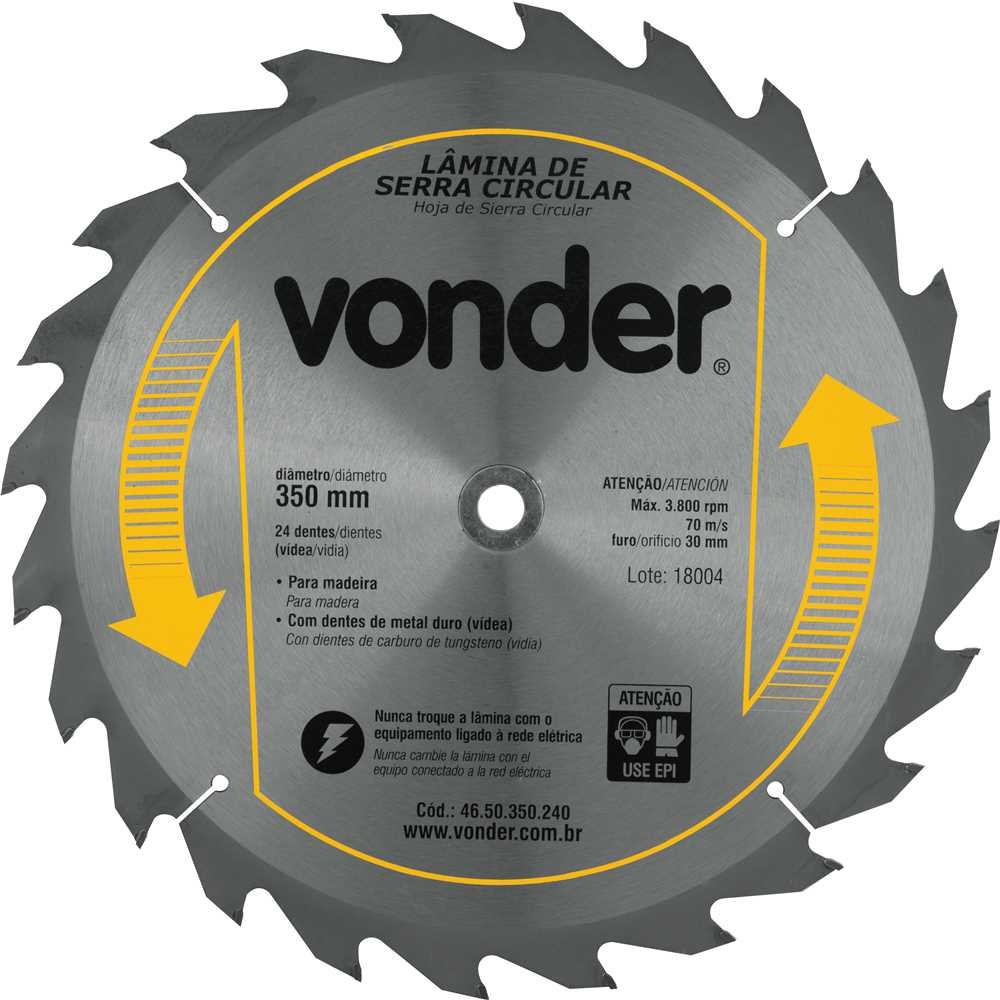 Lâmina de Serra Circular C/ dentes 350x30mm 24 dentes Vonder