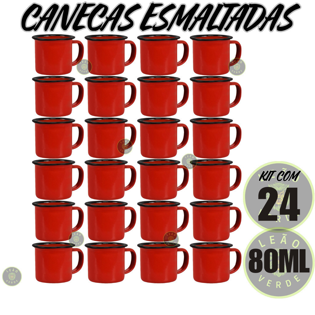 Caneca Esmaltada Retro Antiga VERMELHA 80ml 24 Unidades Agata Retro Acampamento Casa de Vó Vintage