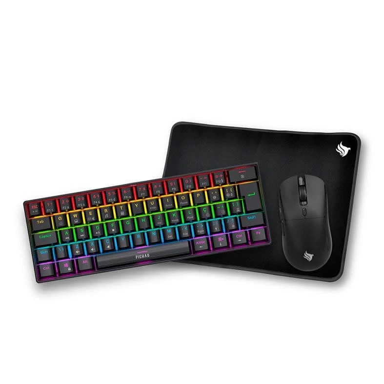 Combo Gamer Pichau NetunoLight3x1,Rainbow,Teclado MecanicoABNT2,Mouse 4200DPI,Mousepad PG-NTNL-RBW01
