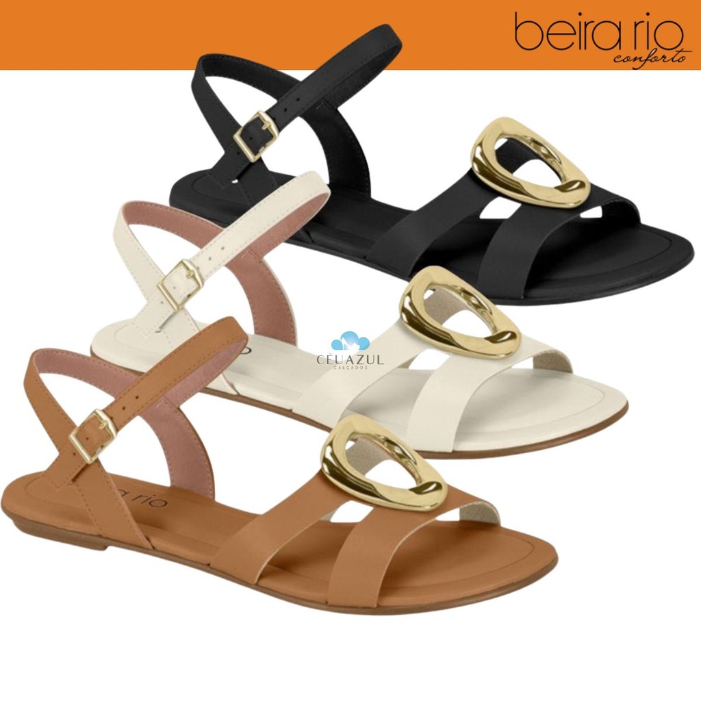 Sandália Rasteira Feminina Beira Rio Fivela Detalhe Dourado Chique Festa Casual em Oferta na Shopee
