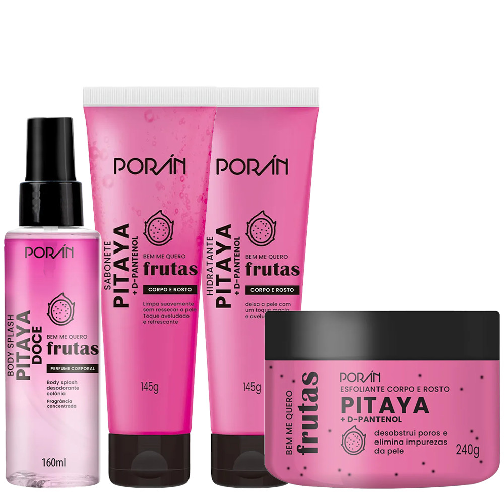 Kit Completo Pitaya Corpo Hidratante Body Splash Esfoliante Sabonete Porán — imagem 2 de 2