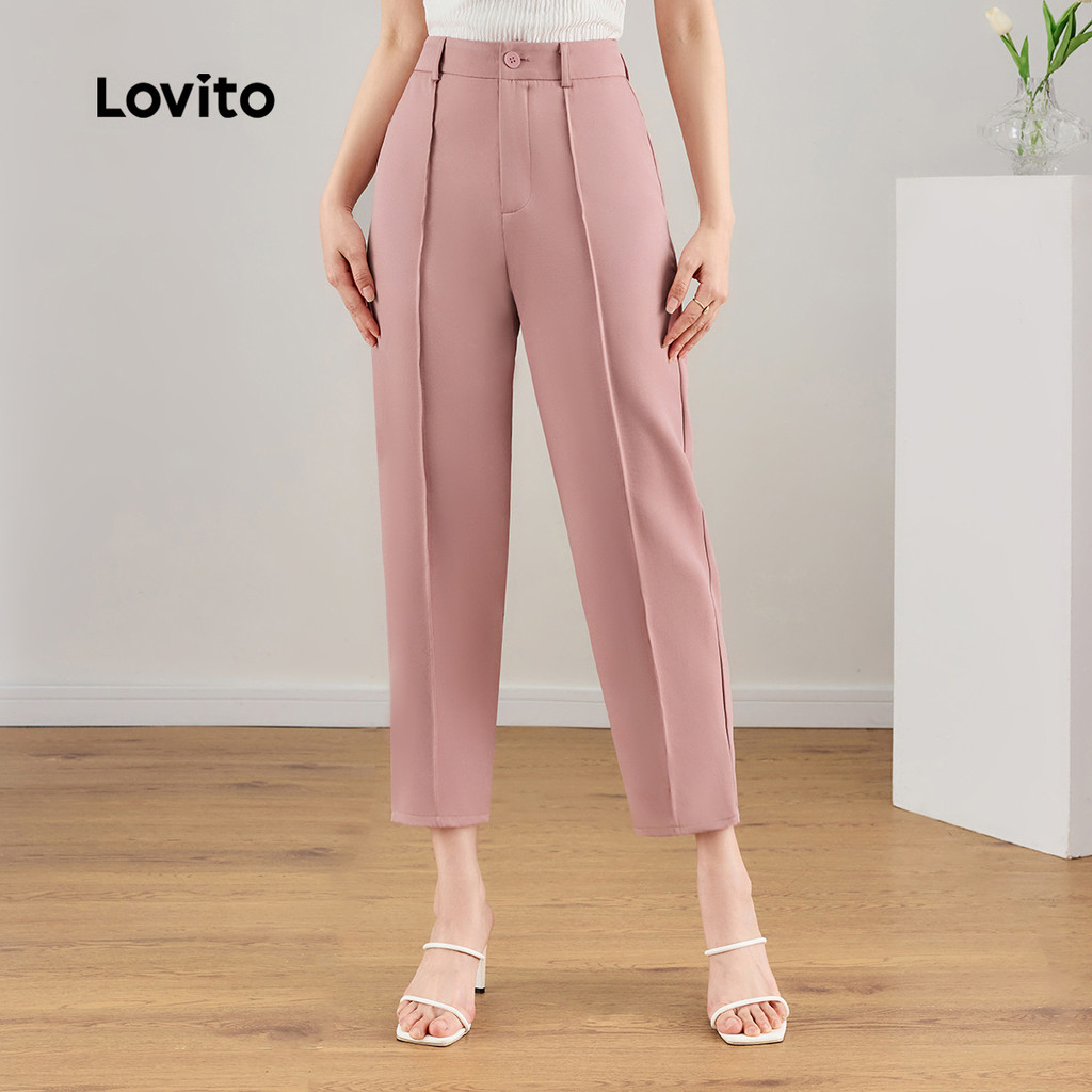 Lovito Calças Elegantes, Lisas, Plissadas, Verão/primavera, Para Mulheres L124AD578 em Oferta na Shopee
