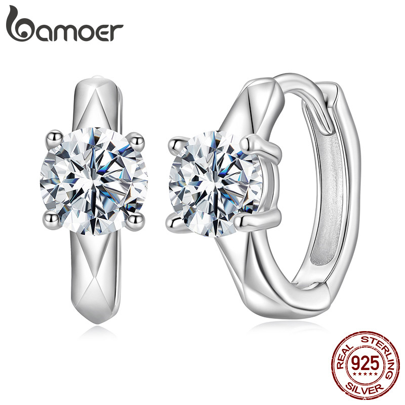 Brincos De Argola De Prata Esterlina 925 Bamoer 0.5CT Sparking Moissanite Joias Presentes Para Mulheres