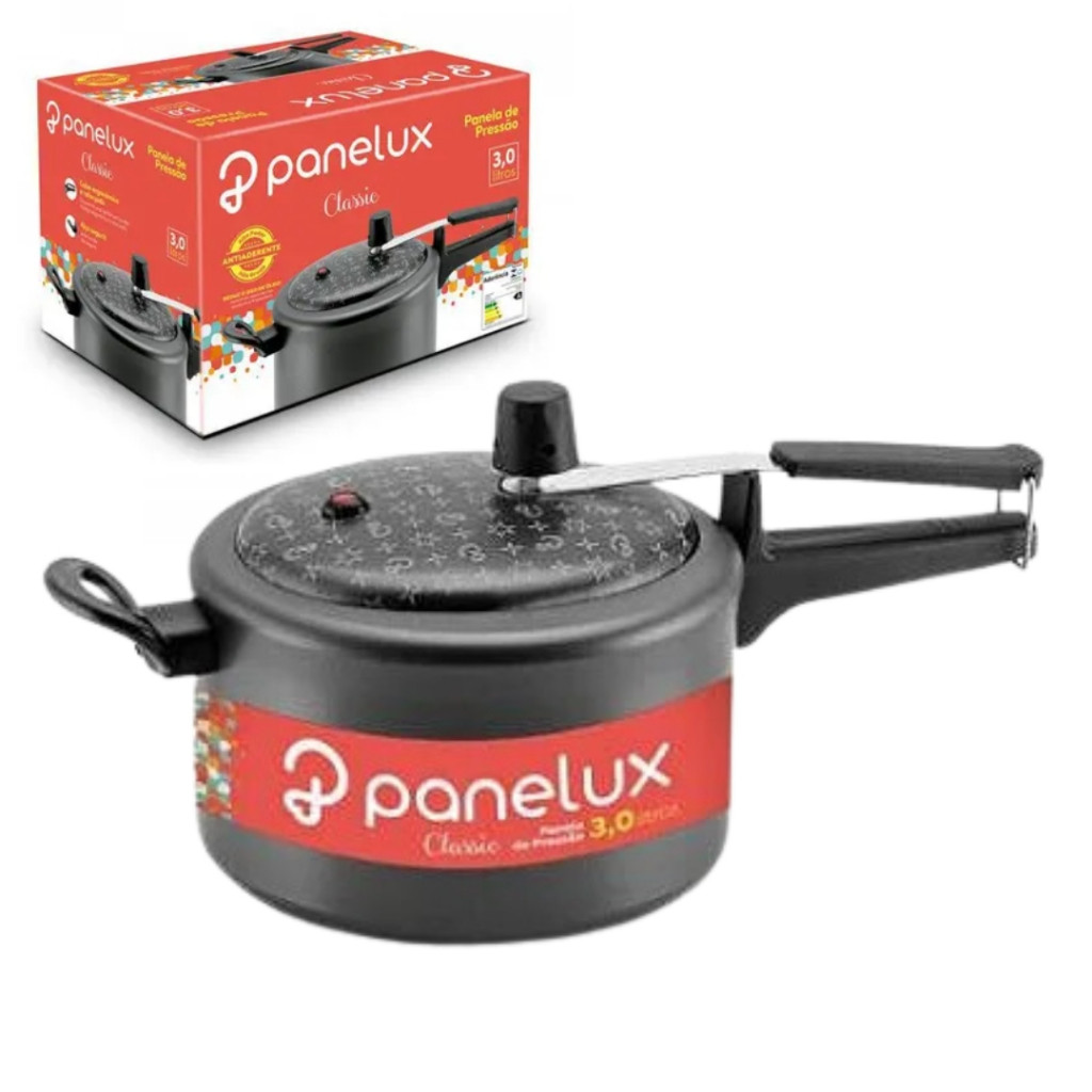 Panela de Pressão 3 Litros Antiaderente Panelux TEFLON Não Gruda 3L Magnific Preta