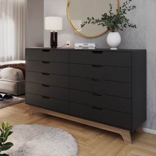 Cômoda Alice 10 Gavetas em 100% Mdf Preto/Louro Freijo em Oferta na Shopee