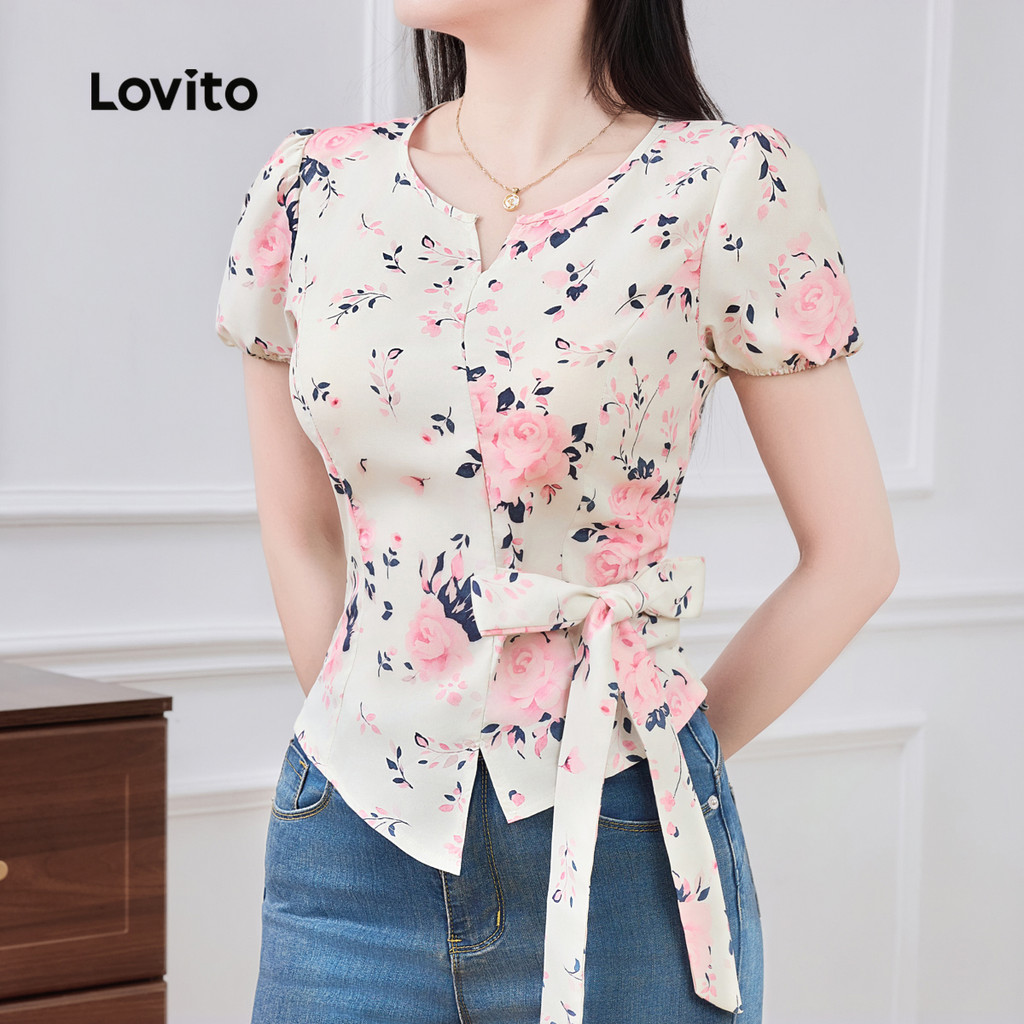 (New) Lovito Blusa Boho de Primavera/verão com Amarração para Mulheres L143ED133 em Oferta na Shopee
