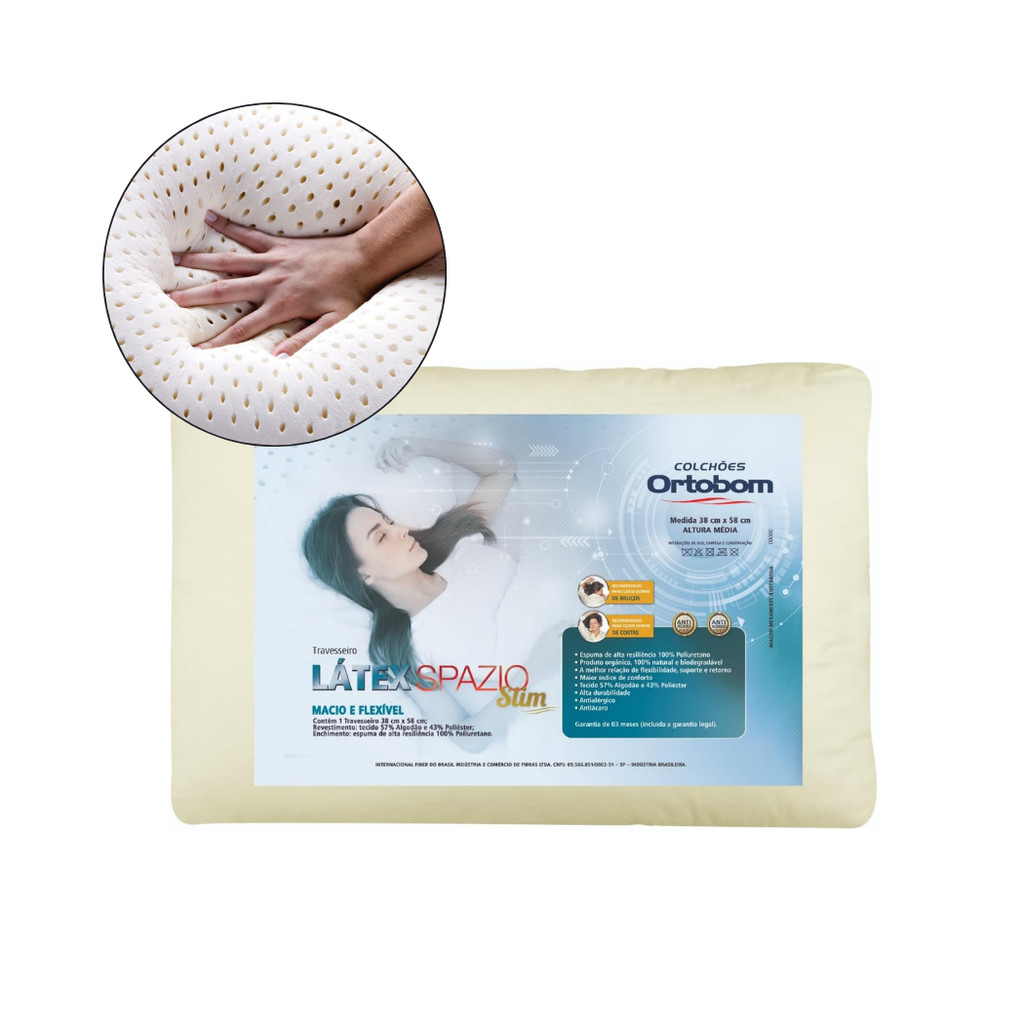 Travesseiro Látex Spazio Slim Espuma Antialérgico Ortobom - Envio Imediato
