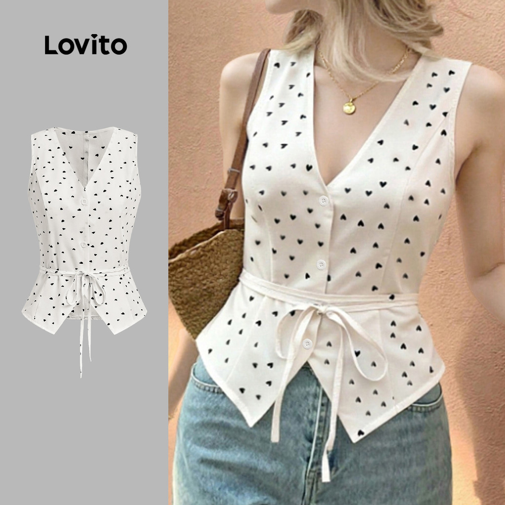(New) Lovito Blusa Elegante de Primavera/verão com Gola de Laço Na Frente para mulheres L143EDD423 em Oferta na Shopee