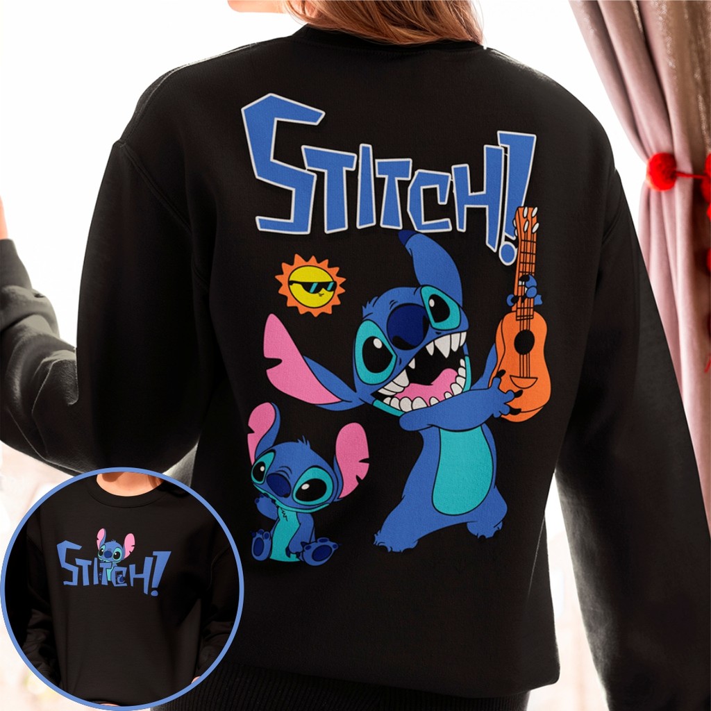 Moletom Lilo & Stitch Feminino Desenho Animado Blusa De Frio Gola Careca Gola redonda Algodão