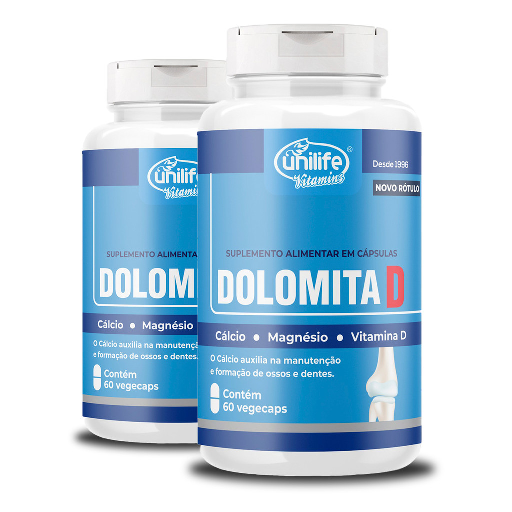 Kit 2 Dolomita com Vitamina D 60 cápsulas Unilife