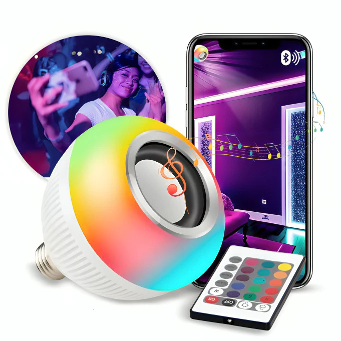 Lâmpada Musical Rgb Som Bluetooth Som Toca Musica Anatel Lâmpada de Festa Colorida Com Caixa de Som