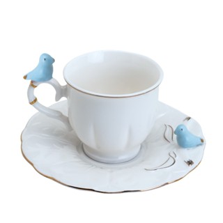 Xícara de Café Porcelana Birds Azul e Branca Fio Dourado Pássaro com Pires 100ml Wolff em Oferta na Shopee