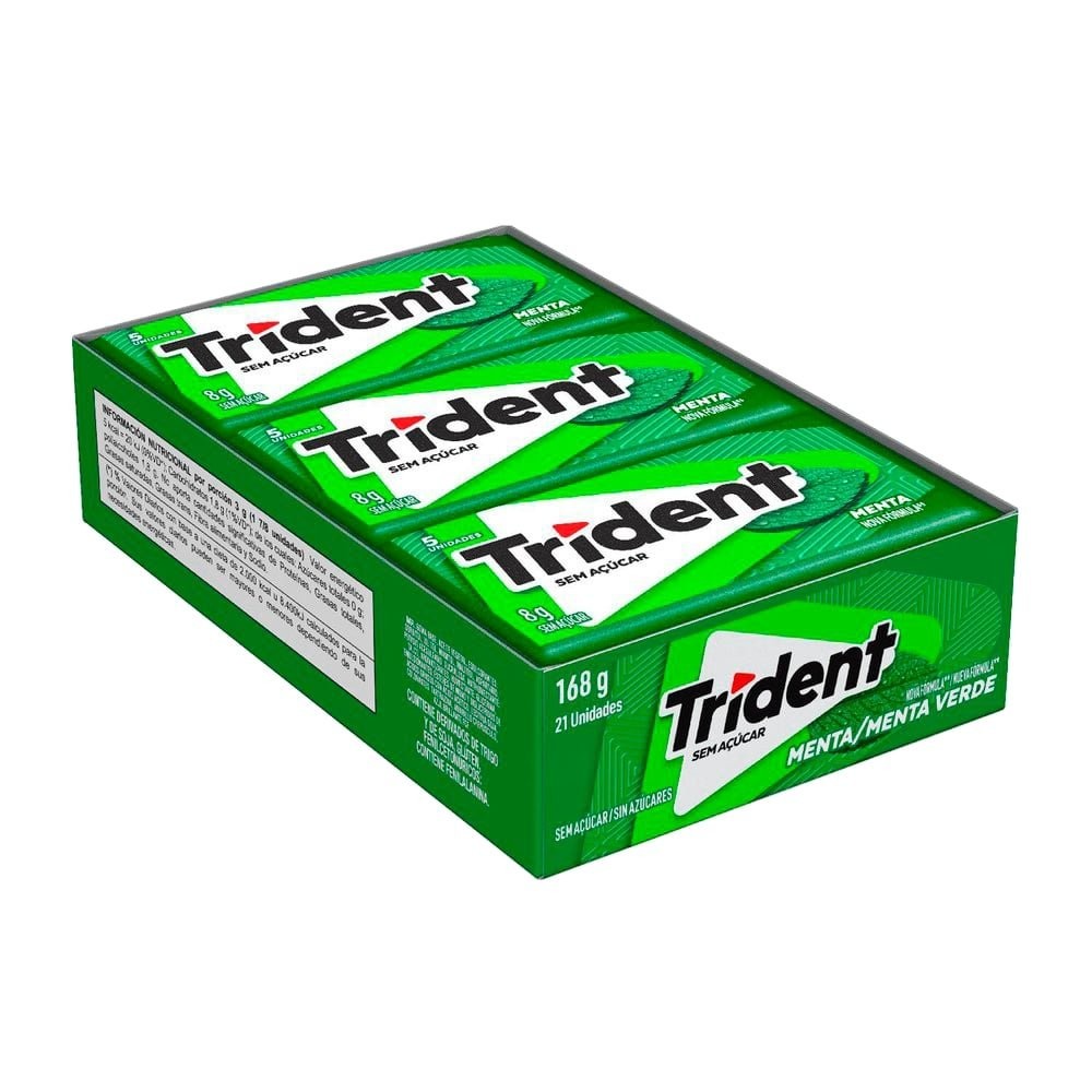 Chiclete Trident Menta Sem Açúcar 8g - Caixa com 21 Unidades