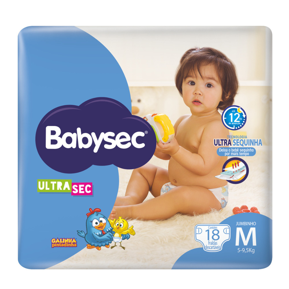 Pacote Fralda Babysec UltraSec Jumbinho M Galinha Pintadinha 18un
