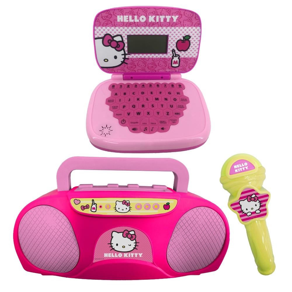 Kit Hello Kitty - Laptop Infantil Bilíngue + Boombox Karaoke em Oferta na Shopee