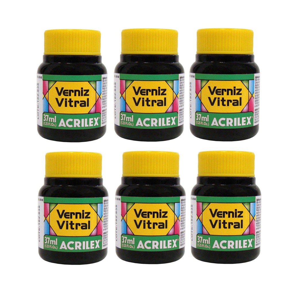 Kit Com 6 Verniz Vitral Verde Pinheiro 546 - Acrilex 37ml Perfeito para Copos Garrafas Vasos Outras