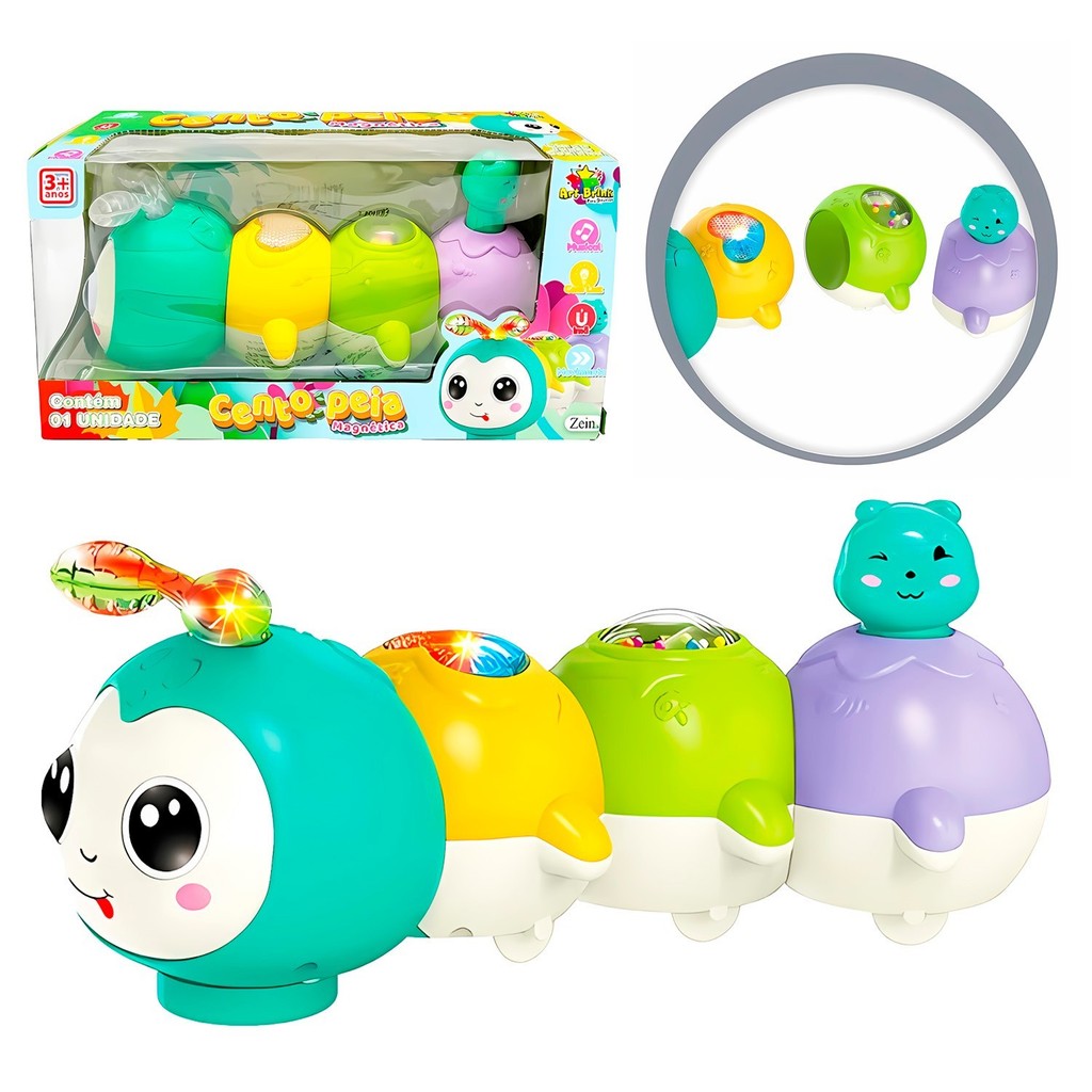Centopeia Magnética Didática Musical Brinquedo Educativo Com Luzes Coloridas E Movimentos - Art Brink