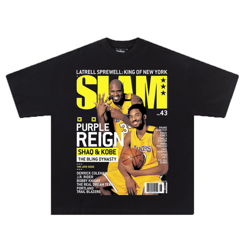 2025 Camiseta Preta Unisex, Design de Kobe Bryant Revista, Moda Esportiva